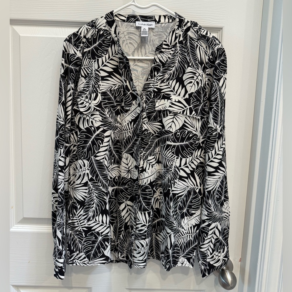 Calvin Klein Black and White Leaf Print Tunic